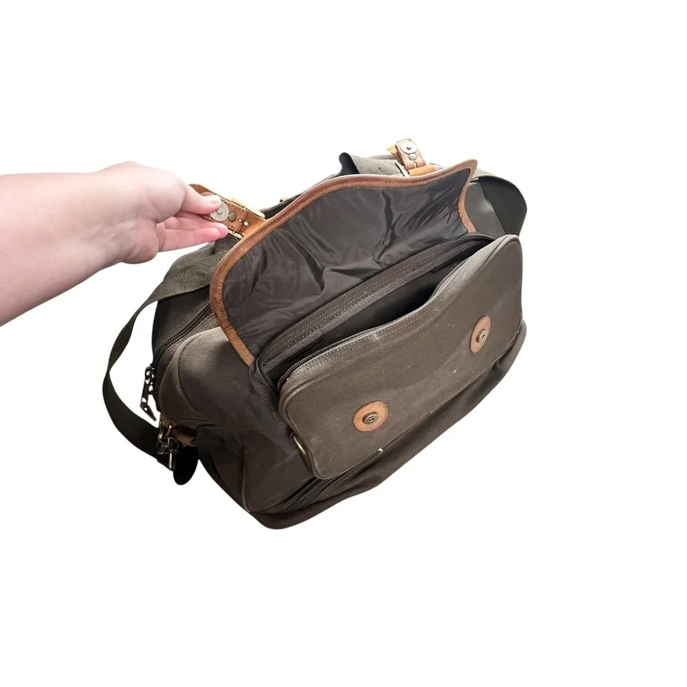 Cabelas Canvas Leather Trim Duffel Bag Brown Travel Luggage Weekend Bag